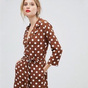 ❤️MNG Mango Brown Rust Polka Dot Jumpsuit Size S